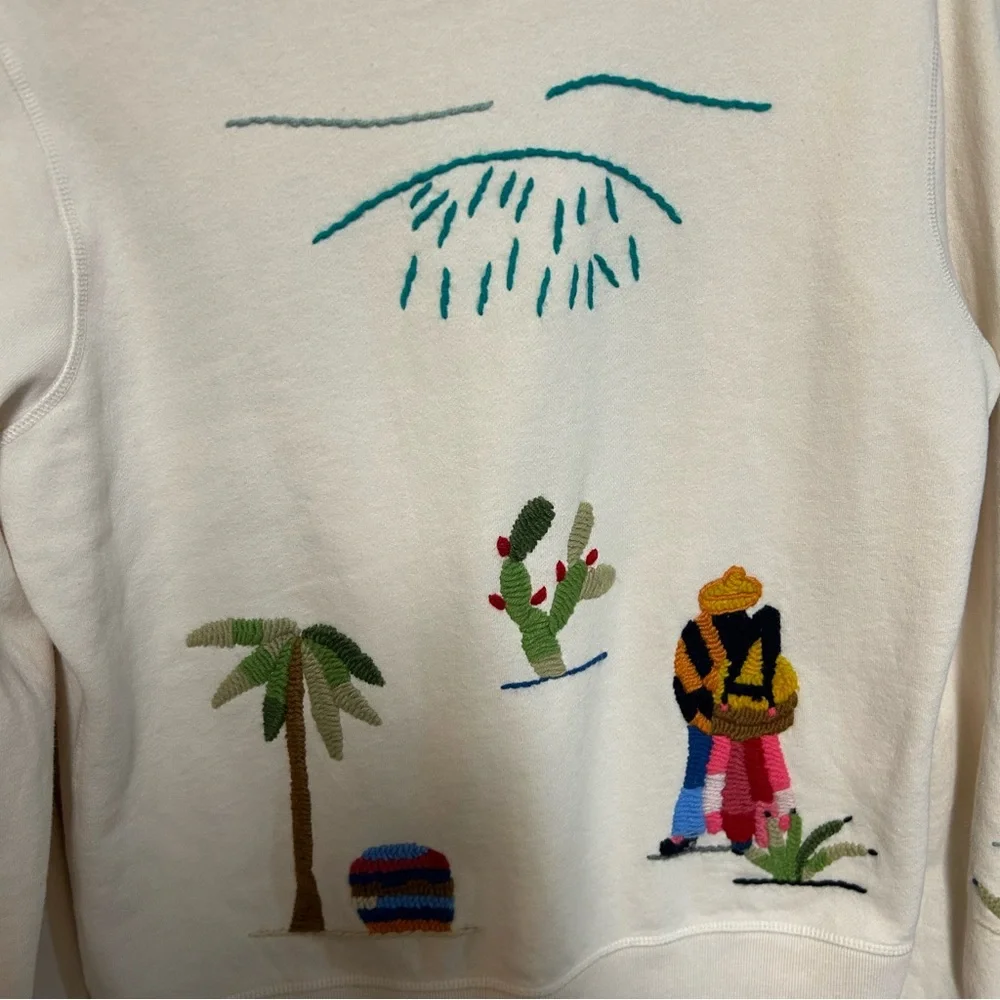Lucky brand L sweatshirt zip up hoodie embroidery Mexican scene boho Y2K vintage